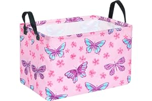 HUAYEE Rectangle Girls Storage Bin Baby Laundry Hamper Storage Basket Fabric Organization Basket Toy Box Nursery Hamper for Clothes Toys Gift Basket With Handle