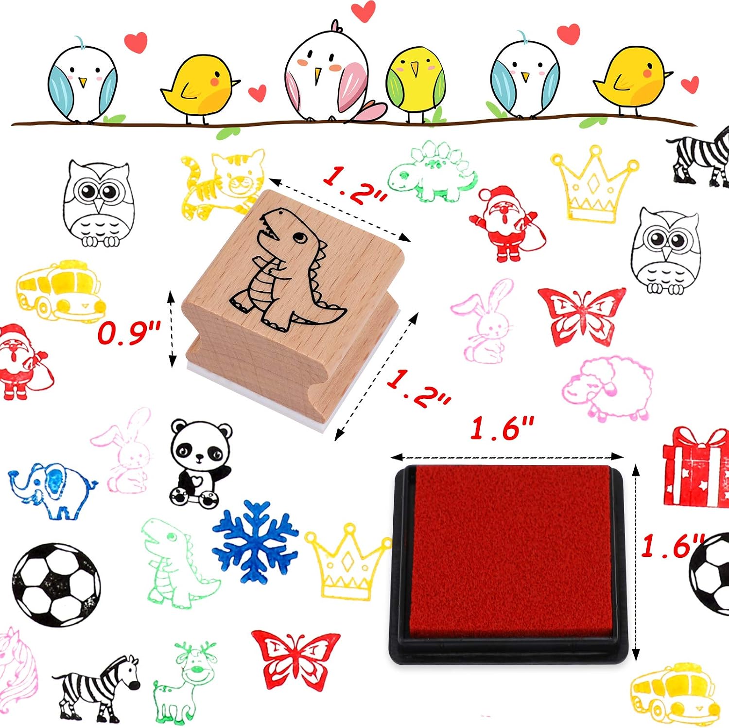 HOWAF 26pcs Wooden Stamps for Kids Crafting with Ink Pad Animal Santa Unicorn Dinosaur Football Snowflake Stamps for Children DIY Scrapbooks Card Making Printing Craft Gift Wrapping Paper Supplies - Image 4
