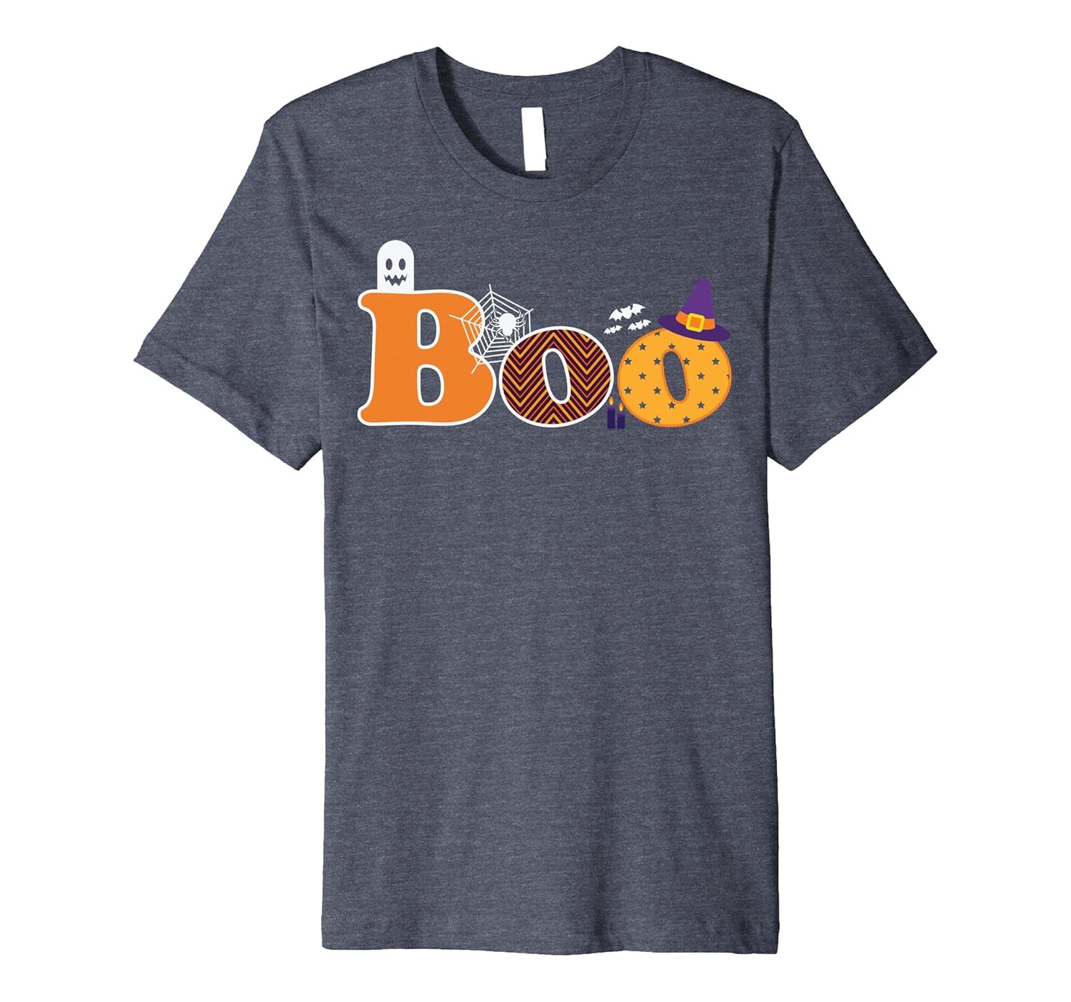 Boo Halloween T-Shirt With Ghost, Spider, Bat and Witch Hat-ANZ