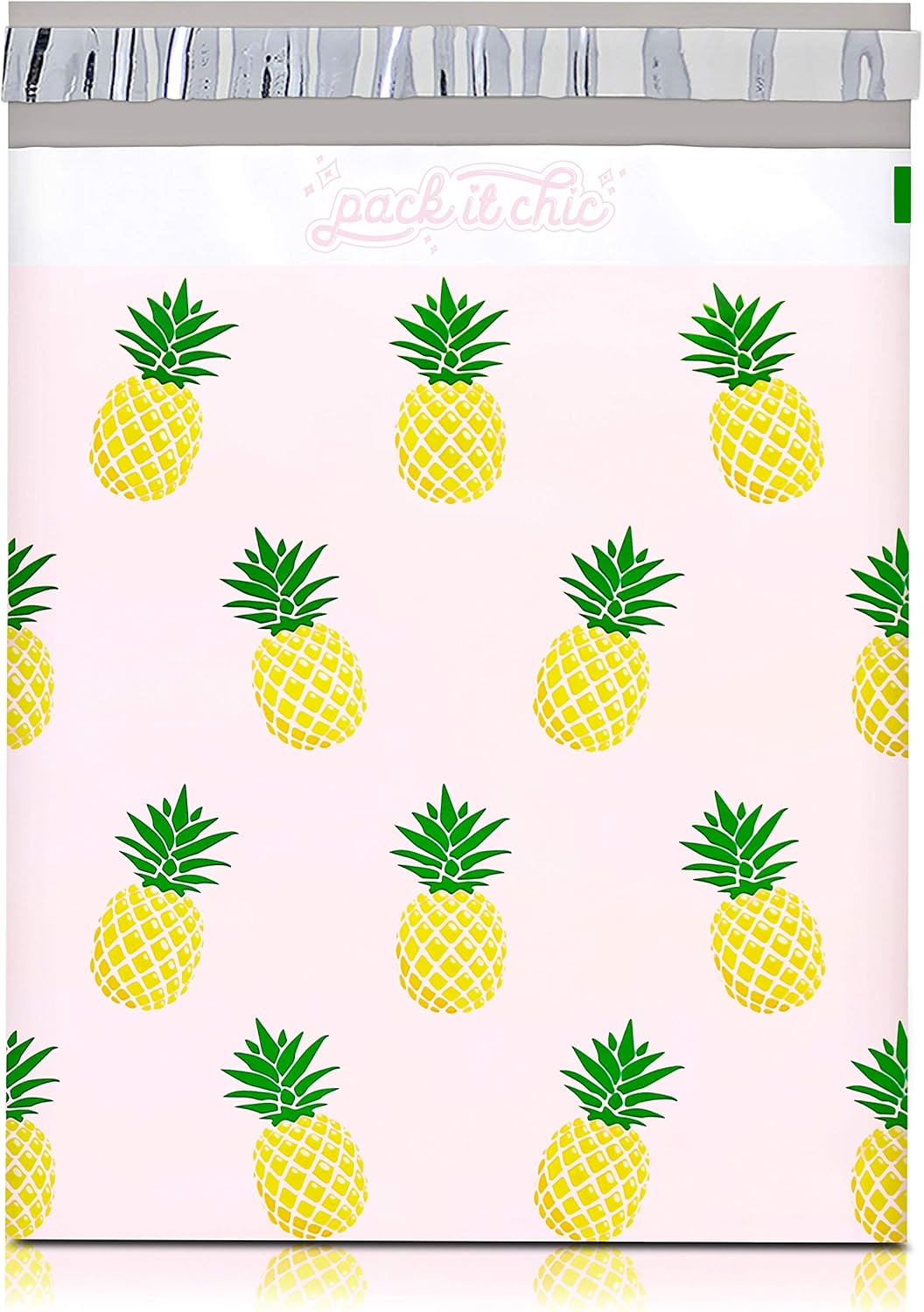 Pack It Chic - 10X13 (100 Pack) Tropical Pineapple Poly Mailer Envelope Plastic Custom Mailing & Shipping Bags - Self Seal (More Designs Available)