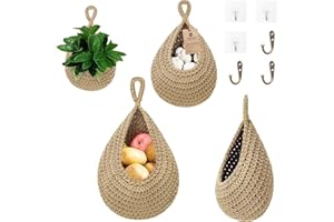 Teardrop Fruit Vegetable Baskets for kitchen, Boho Handwoven Wall Jute Hanging Basket Potato Garlic Onion Fruit Storage Handw