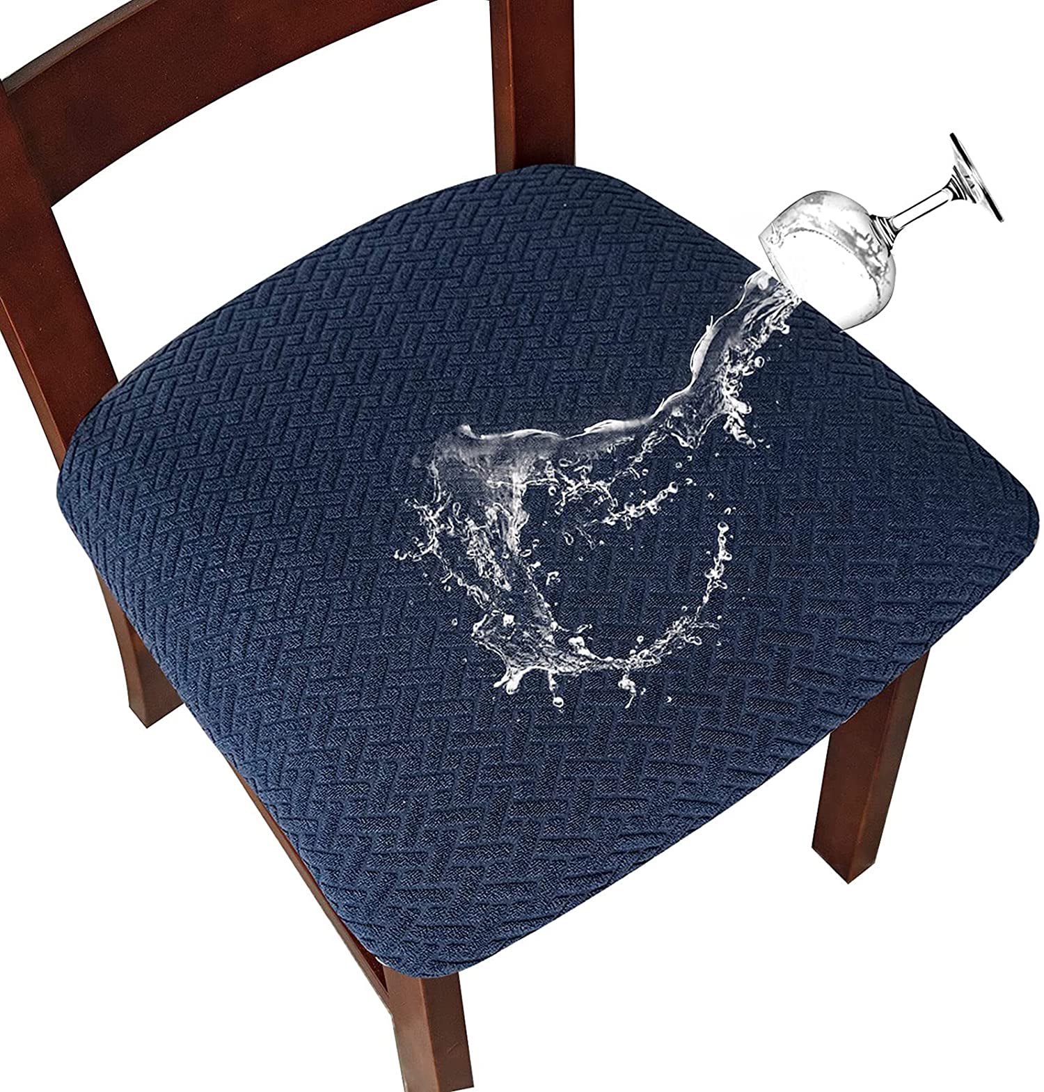 LANSHENG Waterproof Dining Chair Seat Covers Set of 6, Stretch Chair Seat Covers, Removable Washable Kitchen Chair Protector Slipcovers for Dining room Restaurant Hotel (Set of 6, Navy Blue)