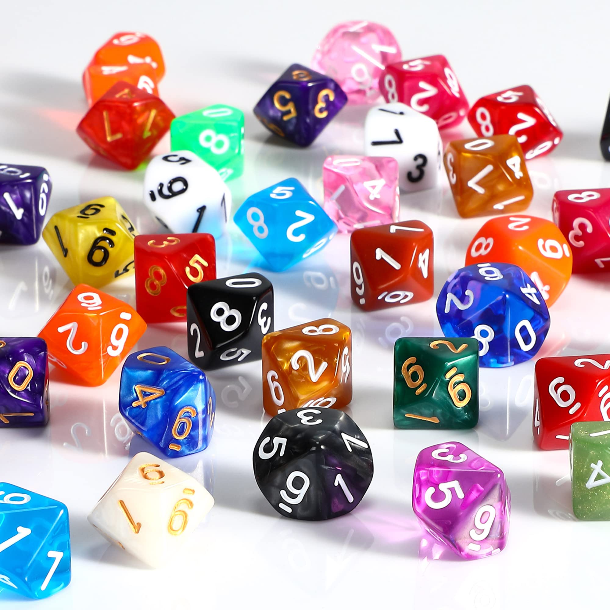 Skylety 50 Pieces Polyhedral Dice Sets with Black Pouch Compatible with RPG MTG Tabletop Role Playing Table Games Multi Colored Assortment (10 Sided Style)