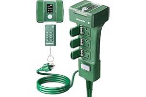 DEWENWILS Outdoor Power Stake Timer Waterproof, 100FT Range Remote Control Outlet Timer, 6 Grounded Outlets 6FT Cord, Photocell Dusk to Dawn, for Lights, Garden, 1875W/15A UL Listed