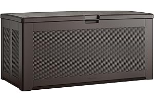Rubbermaid Extra Large Resin Outdoor Storage Deck Box (134 Gal), Weather Resistant, Brown, Deck Organization for Home/Backyard/Pool Chemicals/Toys/Garden Tools/Porch/Patio Cushions