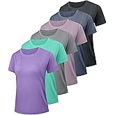 Kinglaman 5/6 Pack Women's Dry Fit Workout Top Short Sleeve Athletic Yoga Tee T-Shirts UPF 50+ UV Sun Protection Swim Shirts