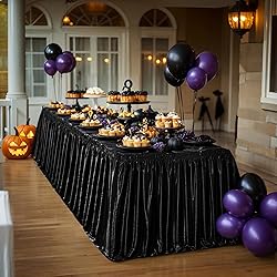 21ft Length Glitter Black Table Skirt for 8ft