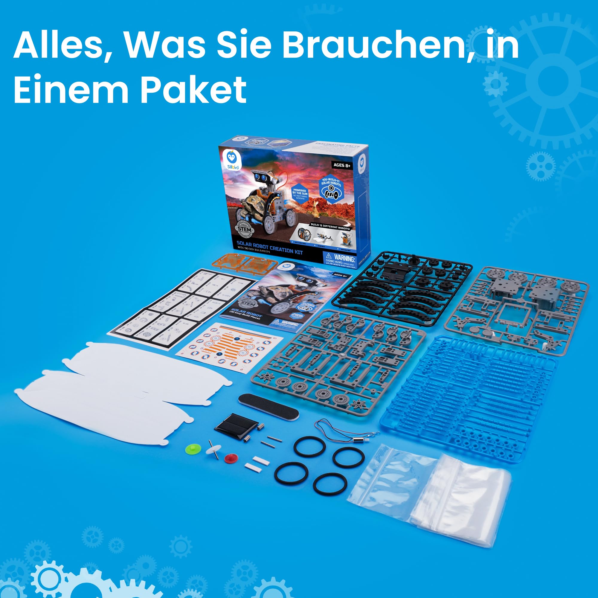 Sillbird Solar Roboter Kinder Spielzeug, 12-in-1 STEM Konstruktion Bauset, 190 Stücke Lernspielzeug Geschenk für Jungen Mädchen ab 8 9 10+ Jahren, Angetrieben durch Solarenergie 8