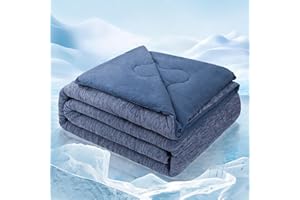 Auemtyn Twin Size Double-Sided Cooling Comforter for Hot Sleepers with Q-Max > 0.5 Arc-Chill Cooling Fiber, Lightweight Cold Tech Blanket for Night Sweats(60"X80", Navy Blue)