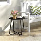 HollyHOME Outdoor Round Side Table Metal Patio Table Black 45cm view 2
