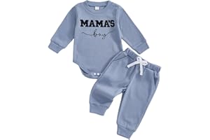 Kupretty Baby Boy Clothes 3 6 12 18 Months Fall Winter Outfit Mama's Boy Embroidery Waffle Long Sleeve Romper Pants Set