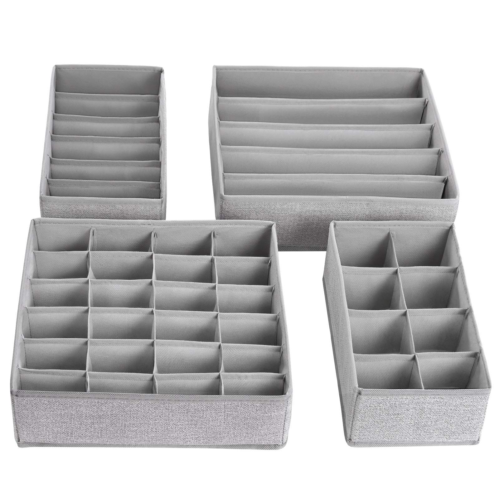 SONGMICS Drawer Organiser, Collapsible Closet Dividers for Bras, Underwear, Socks, Ties and Scarves, Foldable Storage Box, Set of 4, Light Grey RYUS04W