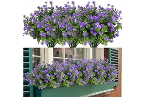 HAPLIA 6 Bundles Artificial Flowers, Fake Artificial Greenery UV Resistant No Fade Faux Plastic Plants for Wedding Bridle Bouquet Indoor Outdoor Home Garden Kitchen Office Table Vase (Purple)