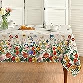 Horaldaily Spring Tablecloth 60×84 Inch Rectangular, Floral Flowers Watercolor Washable Table Cover for Party Picnic Dinner Decor