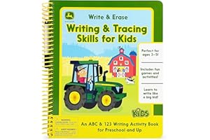 John Deere Kids Wipe Clean Writing & Tracing Workbook Skills for Preschool Kids Ages 3 - 5: Practice Pen Control, ABC's, Numbers, Handwriting, Wipe Off Pen and Stickers Included!