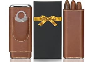 wanbro Cigar Case, 3pcs Holder, Cigars Travel Case, Cedar Lined, Leather Made Cigar Humidor with Stainless Cutter, Christmas gift for men dad