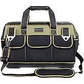 Tool Bag, Ounic 17 Inch Large Tool Bag Heavy Duty With Waterproof Molded Base, Wide Mouth Tool Tote Bag Tool Box Organizer with Adjustable Shoulder Strap for Him Men Husband Mechanic Engineer(Green)