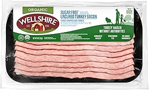 Wellshire Farms 8 oz Organic Sugar Free Turkey Bacon – Made from Organic Turkey Thighs with No Antibiotics or Hormones, a Lea