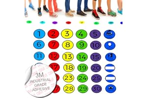 Line 'Em Up Spots by Abaco Brands | PET Stickers | Numbered 1-30, 6 Colors Including Line Leader, Caboose, Lights, 2 Optional Decals, Set of 36, Classroom Line-Up Helpers for Teachers