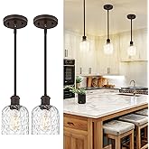 zeyu Bronze Adjustable Pendant Lighting, 2 Pack Hanging Kitchen Lights, 1-Light Farmhouse Glass Pendant Light with Clear Hamm