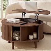 VASAGLE Round Coffee Table, Lift Top Coffee Table with Tambour Sliding Door | Mid-Century Modern, with Hidden And Open Storage, for Living Room, 31.5 Dia. x 17.7 H Inch, Chestnut Brown, ULCT275K201