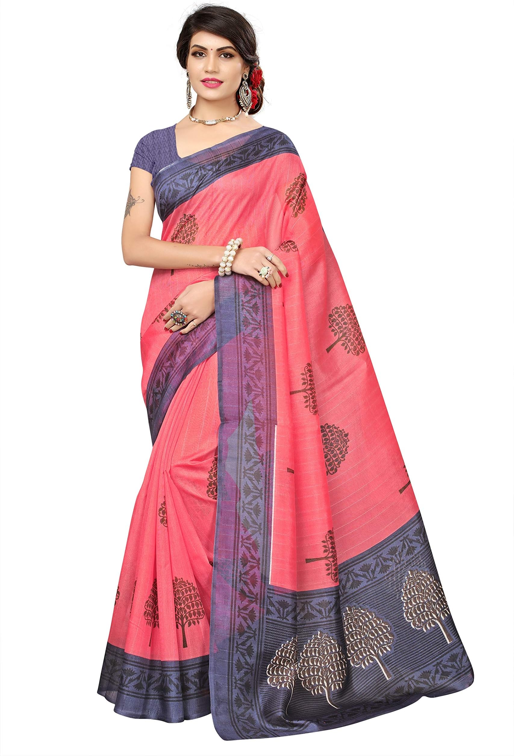 Fab Women Silk Saree with Blouse Piece (Fab1116_Pink_Free Size)