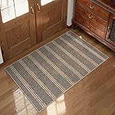 LIVEBOX Easy Jute Indoor Outdoor Rug 3x5 Front Porch, Black Striped Washable Outdoor Rugs for Entryway Living Room, Tan Non Slip Rug Geometri Carpet Door Mat for Entry Front Door, Kitchen, Bedroom