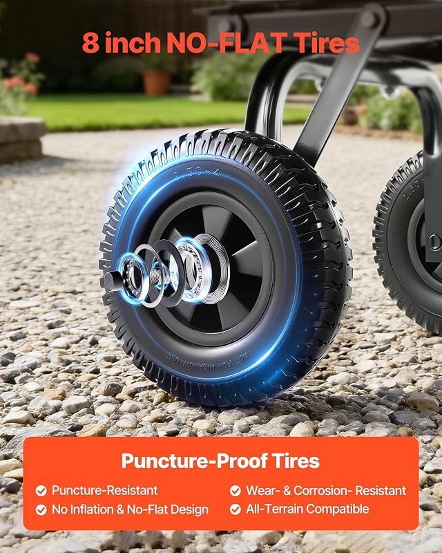Carrello Ribaltabile per Giardinaggio Carico di 181 kg, con Meccanismo di Scarico Rapido, Ruote Girevoli, Cuscinetti Rotanti Flessibili, Carrello da Giardino per Piante, Terreno, Colture