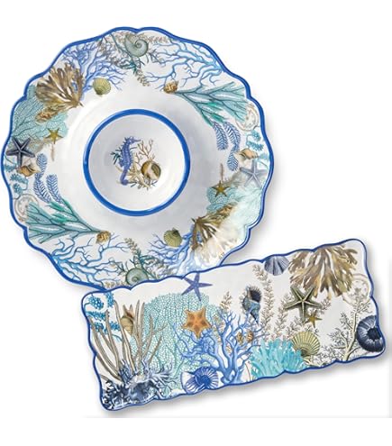 Mud Pie Set Vassoi Refrigeranti Oyster – 2 Pezzi In Gres – 35.6 Cm – Con Ciotola Per Ghiaccio E Snack - 2