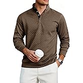 Lexiart Mens Fashion Quilted Long Sleeve Sweatshirts Thermal Stand Collar Quarter Button Up Pullover Sweatshirt