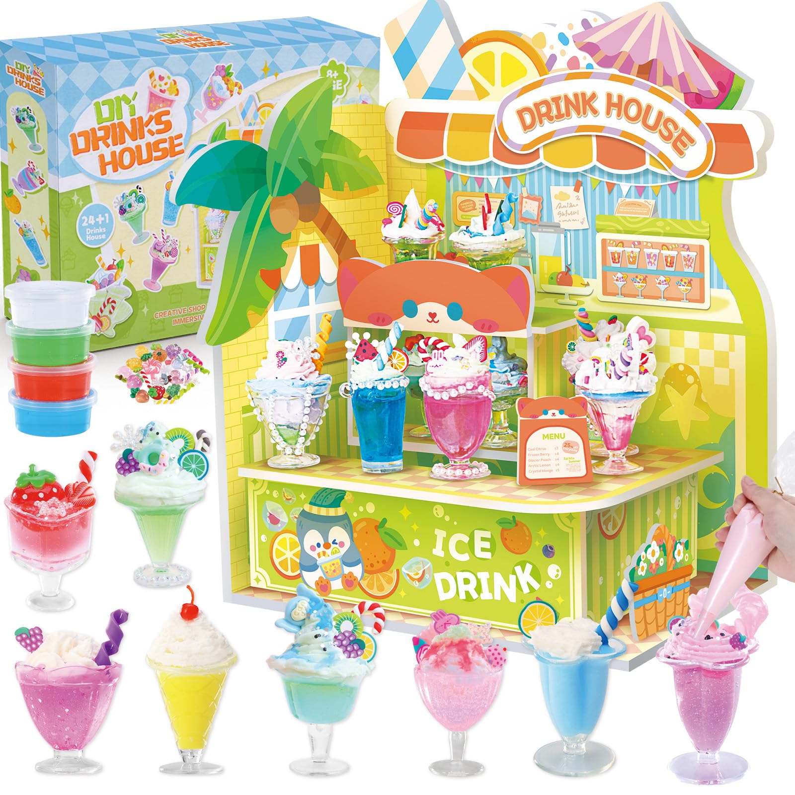 Crelloci DIY Mini Beverage Store Kit ， Kitchen Mini Pretend Play Food Set for Kids Age 8-13, Make Your Food Creative Resin Craft Set (Not Edible)