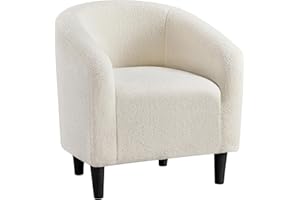 Yaheetech Accent Barrel Chair, Boucle Fabric Club Chair, Furry Sherpa Elegant Armchair with Cozy Soft Padded, Suitable for Living Room Bedroom Reception Room Office, Ivory