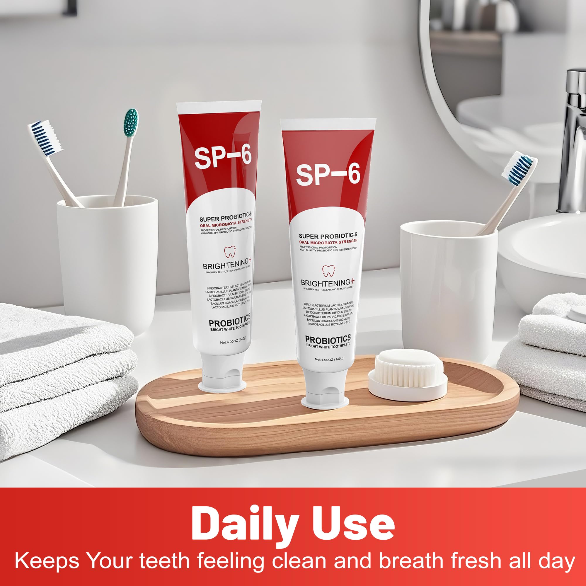 SP-6 Probiotic Whitening Zahnpasta für Zahnaufhellung und frischen Atem, 6 Probiotika-Formel für gesundes Zahnfleisch, fluoridfrei, minzig-frischer Geschmack, 145 ml (2 Packung) (2) 7