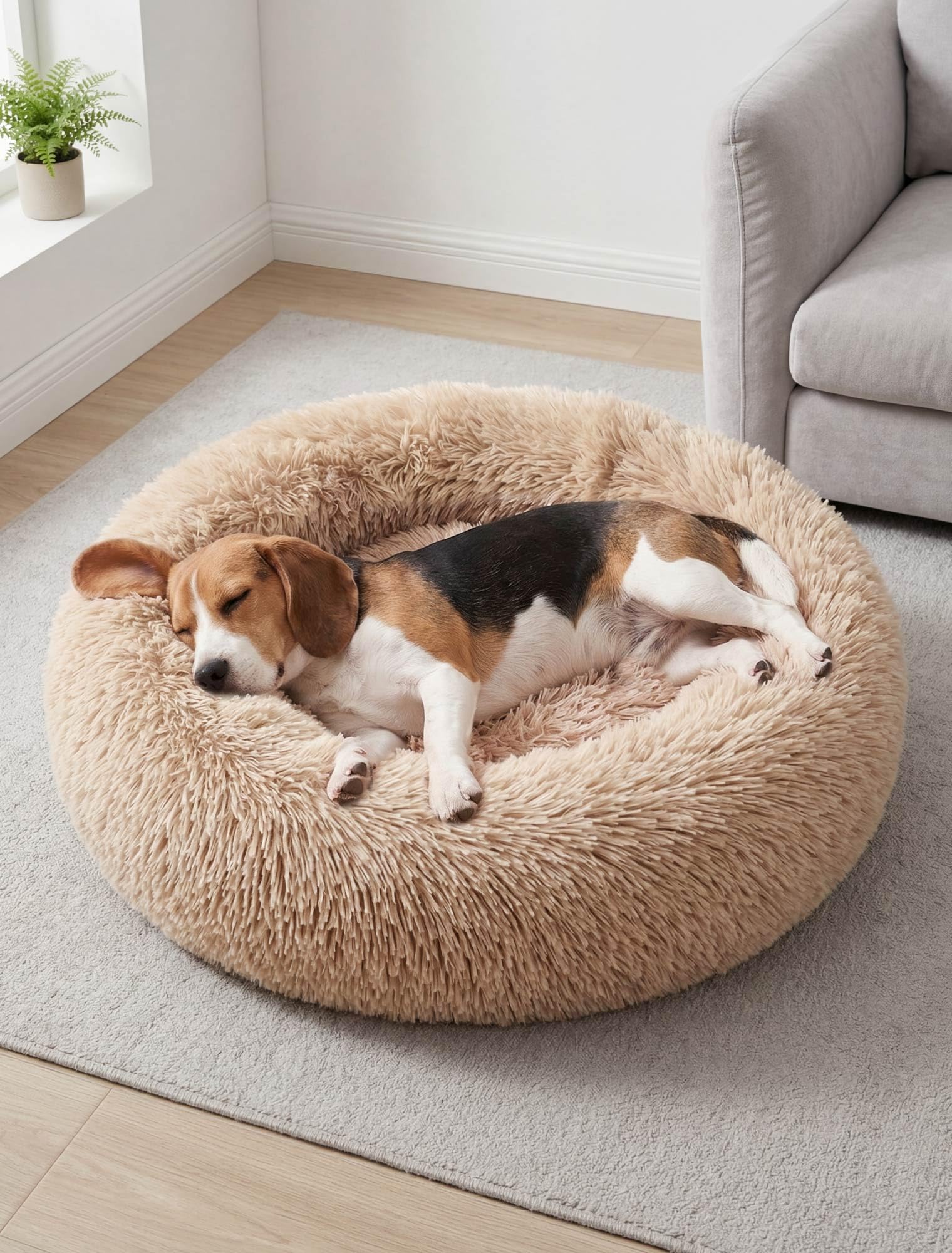 Moistu Large Dog Bed Donut Washable - 20cm Extra Thick Padded Base Plush Calming Bed Round Cat Cushion, Anti-Anxiety & Non-Slip Bottom - Soft Luxury Puppy Kennel Faux Fur Improved Sleep 70cm Diameter — image 1