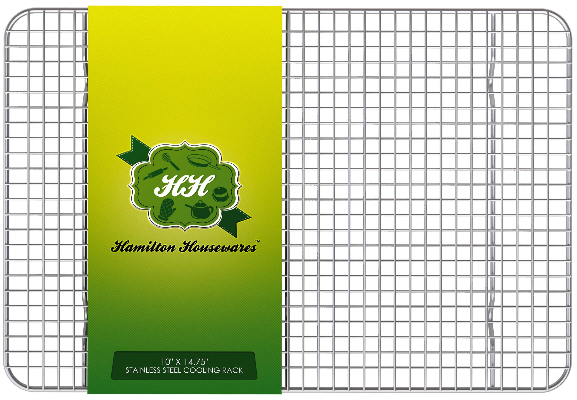 Hamilton Housewares Stainless Steel Cooling Rack - Heavy Duty & Oven Safe, Good for Cooling, Baking & Roasting - Fits Standard Jelly Roll Baking Pans - Perfect for Cookies, Cakes & More (10" x 14.75")