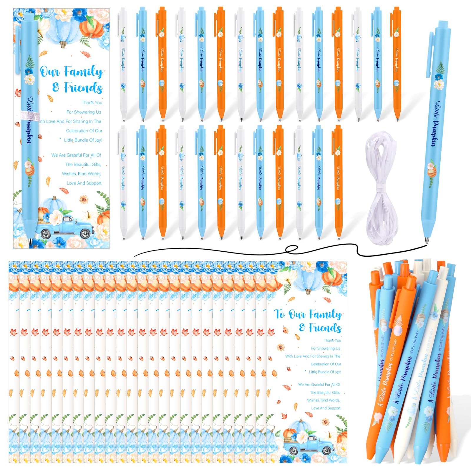Photo 1 of 100 Pcs Fall Pumpkin Baby Shower Party Favors Baby Shower Decorations Include 50 Pumpkin Ballpoint Pens with 50 Pumpkin Thank Tags for Guests Return Gifts Prizes Party Supplies