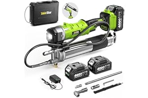 TaskStar Electric Grease Gun Kit: 12000 PSI 2-in-1 Battery Powered Grease Gun Cordless with 2 * 4.0AH Batteries, 90 Degree Coupler Adapter, Efficient for Farmers, Equipment Operators and Homeowners