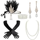 BABEYOND 1920s Accessories for Women - Great Gatsby Accessories Flapper Headband Headpiece Pearl Necklace Gloves for Women