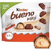 Kinder Bueno Mini Chocolate Hazelnut Cream Bites, Share Pack, 5.7 oz | Mini hazelnut chocolate bites with crispy wafer and hazelnut cream, in a resealable share pack for gifting and adult snacks