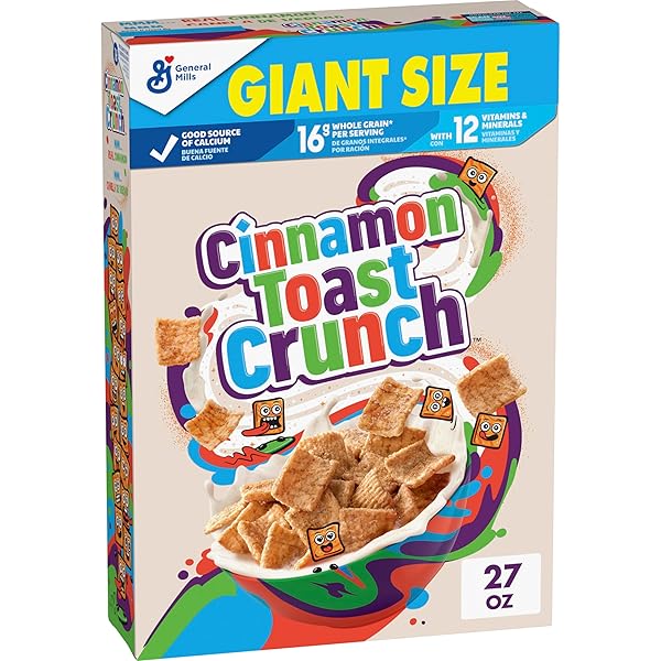 CINNAMON TOAST CRUNCH BREAKFAST CEREAL, CRISPY CINNAMON CEREAL, GIANT SIZE, 27 OZ