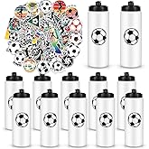 RhythmFit 12 Pack Soccer Water Bottle Bulk with 300 PCS Stickers 20 oz Reusable BPA-Free Water Bottles for Boys Sports Squeeze Bottles Soccer Party Favors Gifts For Team