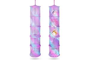 Basumee Stuffed Animals Net or Hammock 2 Pcs Stuffed Animals Storage Toy Net Hammock for Plushies Storage Organizer Mesh Kids Girls Room Decor, Blue and Purple, 5 Tiers