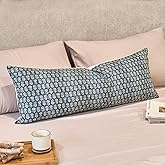 DOMVITUS 14x36 Floral Lumbar Throw Pillow Cover - Decorative Farmhouse Block Print for Bedroom Living Room, 1PC, Dusty Blue
