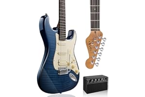 AKLOT Beginner Electric Guitar Kit: 10W Amp, Coil-Split HSS Pickups, Lesson Book, Roasted Maple Neck, Gig Bag, Tuner, Strap, 