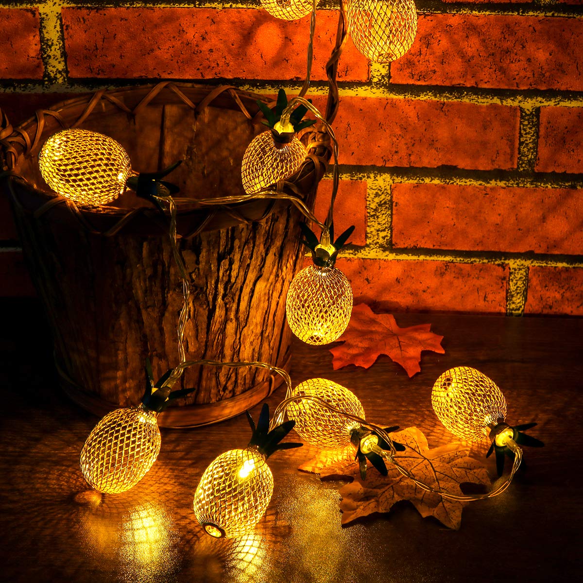 Led Pineapple String Lights - Battery Powered Pineapple Shaped 10 LED Fairy Decorative String Lighting for Home Wedding Party Bedroom Birthday Decoration (Warm White)