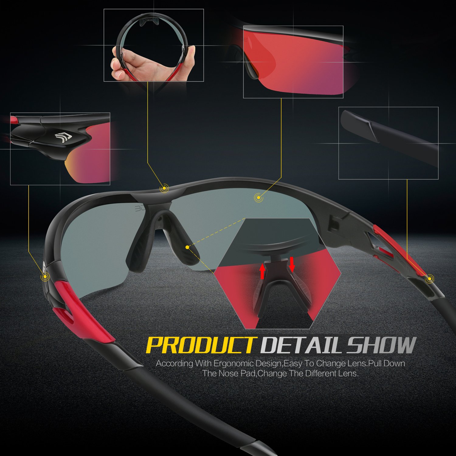 TOREGE Polarized Sports Sunglasses with 5 Interchangeable Lenes for Men