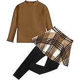 Oranchids Little Girls Clothes 2Pcs Long Sleeve Solid Knit Shirts and Plaid Skirt Leggings Pants Set Fall Winter Outfit 3-7Y