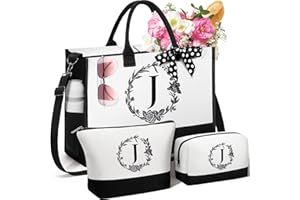 FLOE Personalized Mothers Day Gifts for Women, Initial Canvas Tote Bag & Makeup Bag Monogrammed Beach Tote Bag for Women w/Zipper, Birthday Gifts for Women Mom Her Girlfriend Wife Sister Friend Daughter