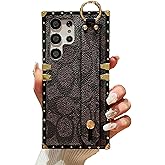 BUSDOG for Samsung Galaxy S25 Ultra Cute Case with Wristband Strap Anti Drop Protective Designer Case,Luxury Rectangle Leather Phone Case Compatible with Samsung S25 Ultra - (Darkbrown)