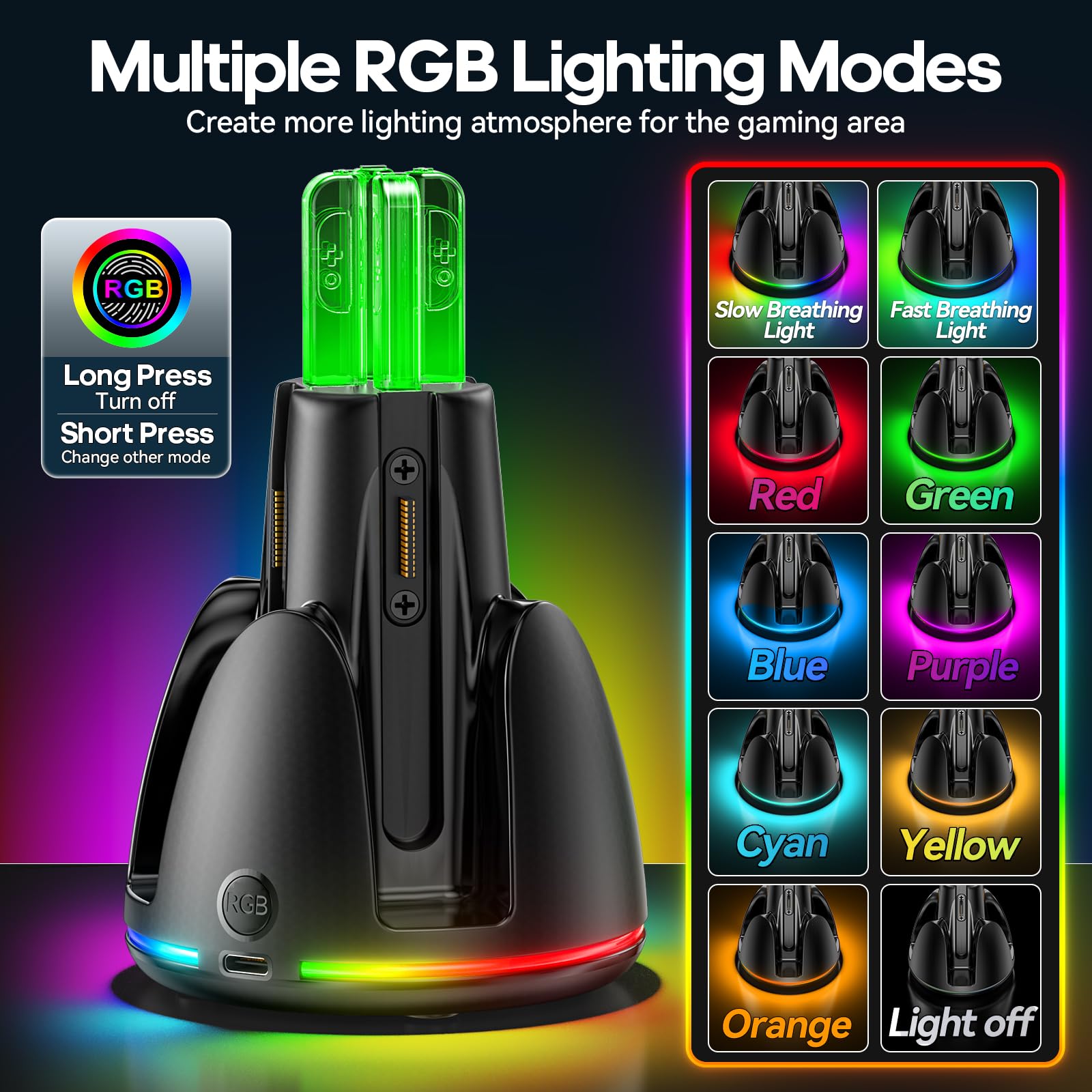 Tokluck RGB Switch 2 Controller Ladestation für Nintendo Switch 2 Zubehör, 2.5St. Schnelle Switch 2 Ladestation mit RGB Lichtern, Nintendo Joy Con 2 Charging Dock mit Ladekabel 4